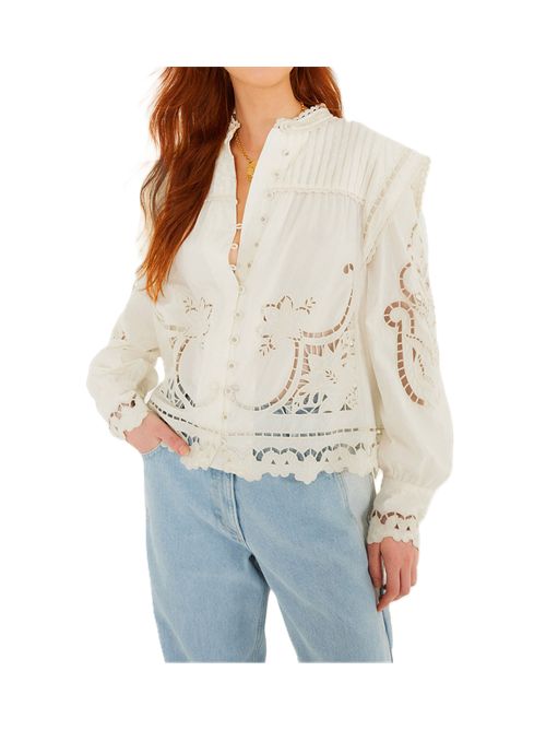 Farm Rio camicetta in cotone biologico con maniche a sbuffo Richelieu color bianco FARM Rio | 351181L0025 OFF-WHITE